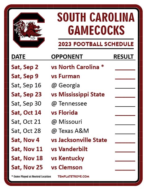 gamecock football scheudle|printable gamecock football schedule.